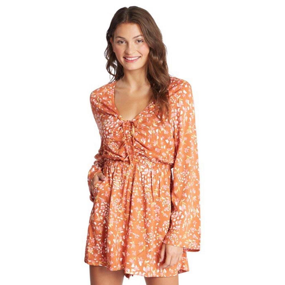NWT ROXY Spirit‎ Awakes Long Sleeve Romper orange pink floral pockets Small S
